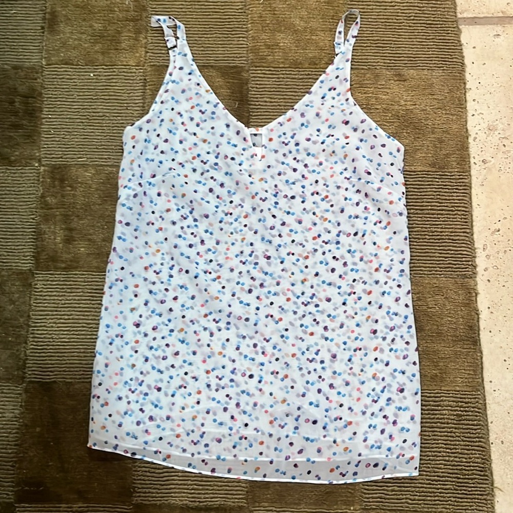 Colorful Cabi Tunic tank with keyhole front and v-style back. Adjustable straps